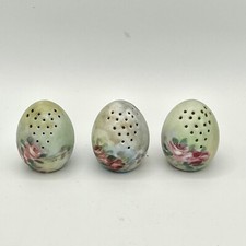 Vntg Egg Shape Porcelain Handpainted Floral Salt Shakers 3 