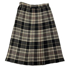 Vtg 70's Women's MoD Black White Red SHADOW PLAID PLEATED Wool Petite Skirt 24
