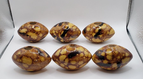 8 Vintage Football Macrame Beads Ceramic 2.5" Long Browns Prolate Spheroid - Picture 6 of 9