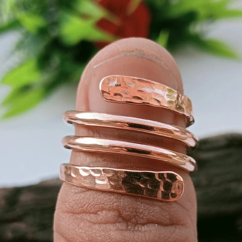 Solid Hammered Copper Ring Pure Copper Wrap Ring … - image 2
