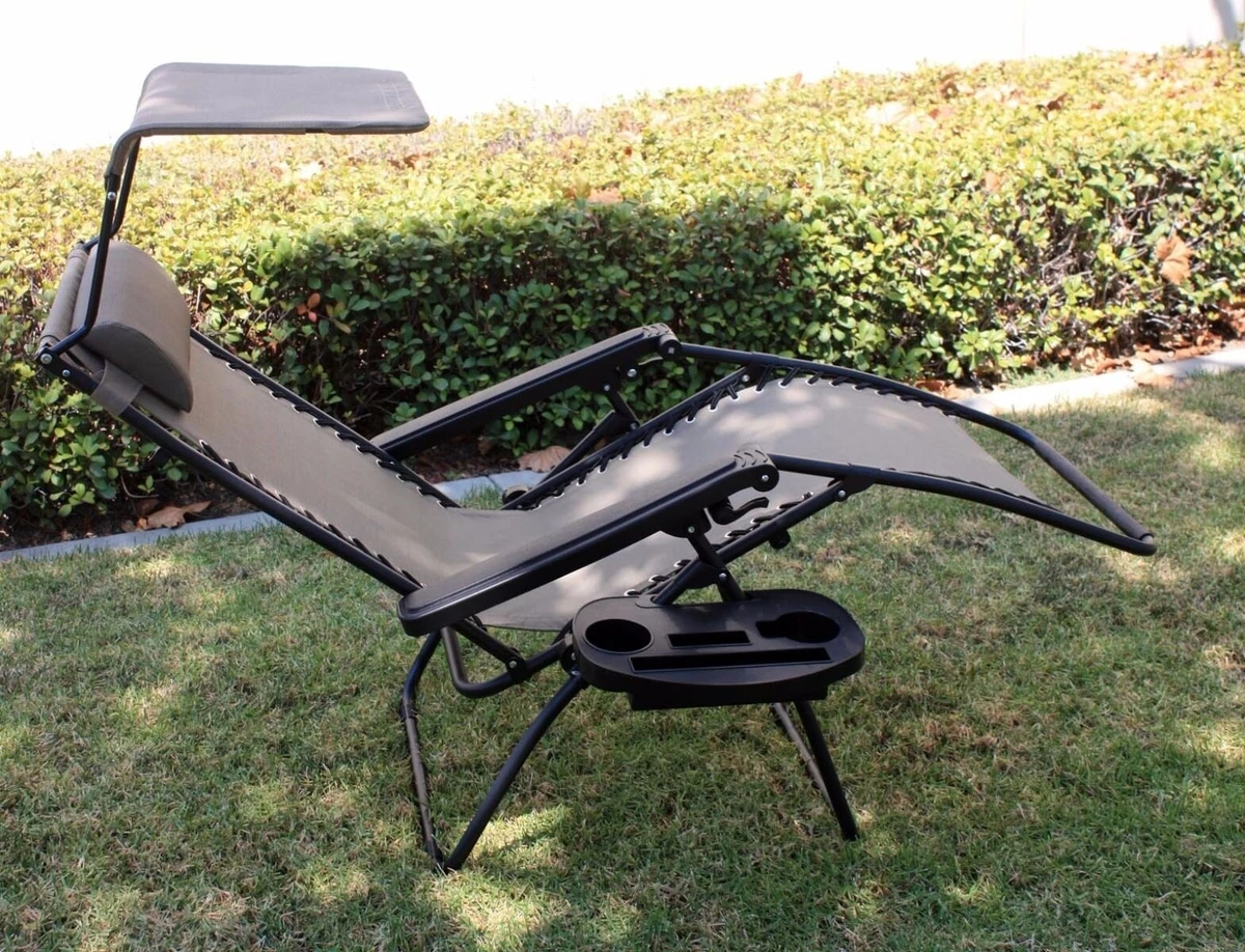OutDoor Folding Recliner Zero Gravity Lounge Chair w Shade Canopy Cup Holder