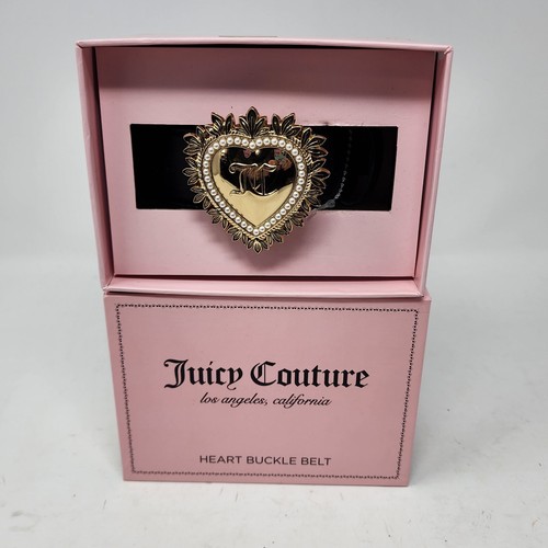 Juicy Couture Damen Gold Perlen Herz Kunstleder Schwarz Schnalle Gürtel M/L Neu - Bild 7 von 8