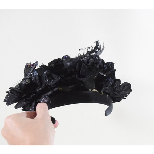 Goth Morticia Addams Black Floral Crown Headpiece Halloween Party Costume - Picture 10 of 10