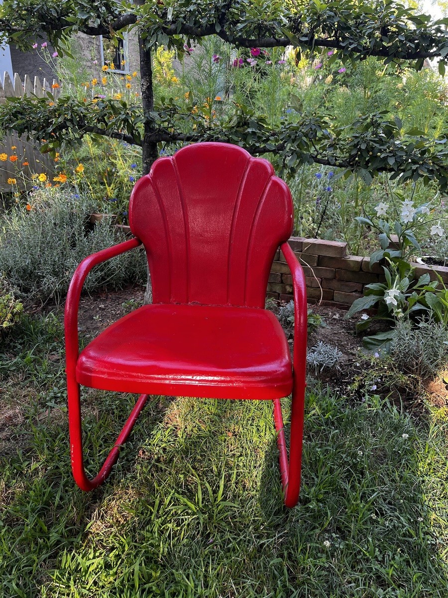red metal porch chairs