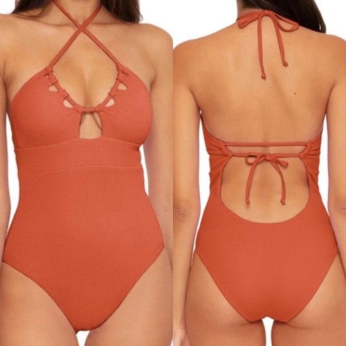 Becca Pucker Up Candice One Piece Swimsuit Orange Women's Large NWT - Picture 10 of 10