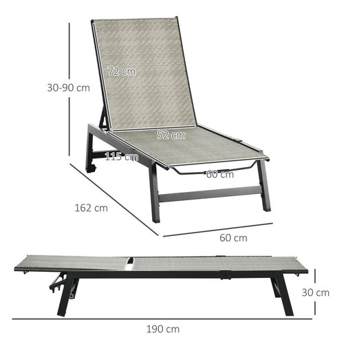 Outsunny Outdoor PE Rattan Sun Loungers w/ 5-Position Backrest & Wheels, Black - Picture 4 of 10