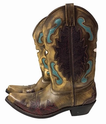 Smoky Mountain Boots Bronze Leather Overlay w/ Crosses Women s Size 6.5D Ex Cond