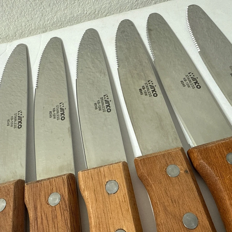 Cuchillo para carne Winco KB-15W #249 Jumbo con hoja de alta resistencia de 5 pulgadas LOTE de 6 mangos de madera Foto 3 de 4