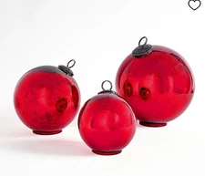 Pottery Barn Set 3 Large Glass Red Ornaments Decorative Objects Sold Out