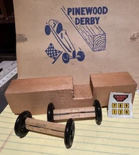 Vintage NOS “COLLECTOR” Pinewood Derby Kit With Flat Wheels