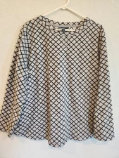 Karen Scott Sport Women’s XL Gray Black Geometric Fleece Pullover Long Sleeve...