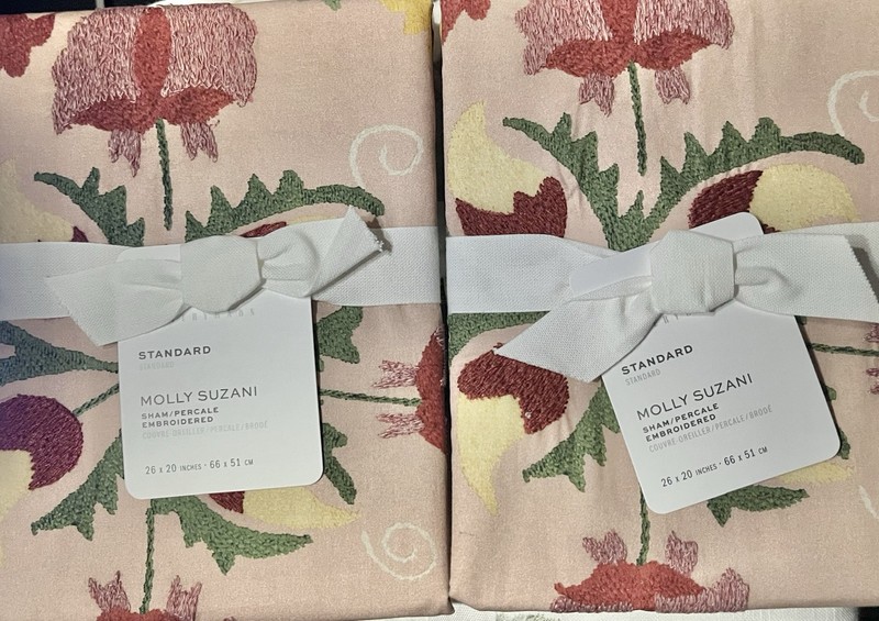 Pottery Barn Molly Suzani Rose/Pink Embroidered Standard Size Pillow Shams Set/2