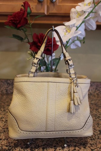 Coach #5055 Hamptons Ivory Pebbled Perforated Leather Bag (150