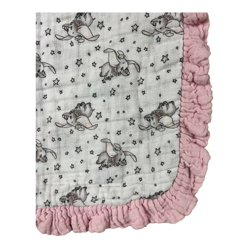 Rosa Dumbo Musselin Baby Sicherheitsdecke Lovey Rüschenrand Steppdecke Lagenlook - Bild 3 von 4