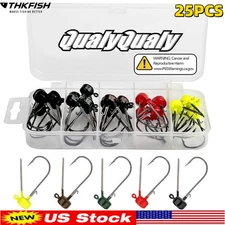 25Pcs Ned Rig Jig Heads Baits Kit Mushroom Head Jigs Weedless Fishing Hooks