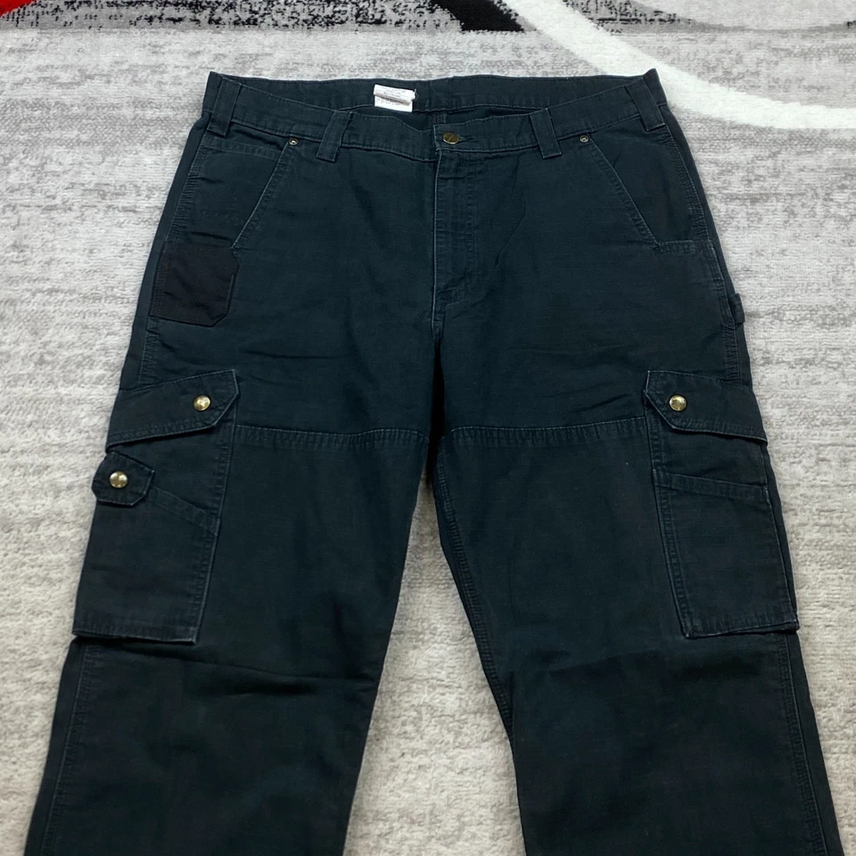 Pantalones cargo Carhartt B342 Duck lona doble rodilla 36 negros Y2K patinador para hombre 36x36 Foto 3 de 4