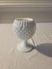 Vintage Fenton 6" ,Hobnail Milk Glass Pedestal Vase Crimped Edge