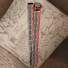New-Colorful Striped Double Prong Buckle  Metal Grommets Belt 35 in long