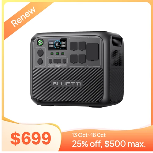 BLUETTI AC200L 2400W 2048Wh Portable Power Station Solar Generator for Road Trip