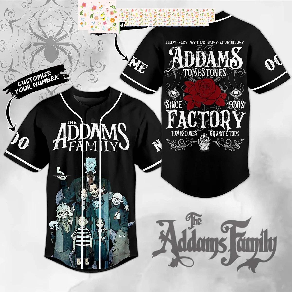 The Addams Family Tombstones Personalized Baseball Jersey