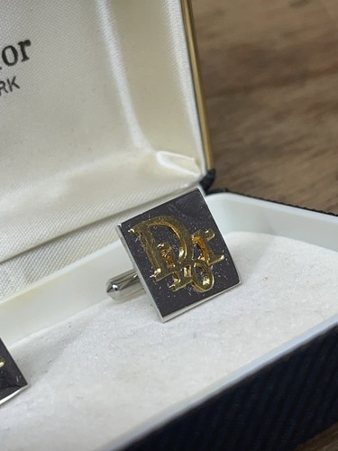 Vintage Estate CHRISTIAN DIOR Two-Toned Gold/Silver Signed LOGO Cufflinks Retro - Picture 5 of 24