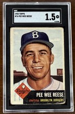 1953 TOPPS PEE WEE REESE BASEBALL CARD #76 GRADED SGC 1.5