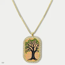 Stunning Colorful Tree of Life Pendant Necklace Chain Image Dog Tag Chain Gift D