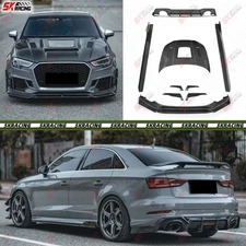 Fits Audi RS3 2017-2020 Carbon Fiber Front Rear Bumper Lip Side Skirts BodyKits