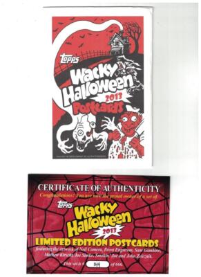 2013 WACKY PACKAGES HALLOWEEN POSTCARDS ARTIST SIGNED SET ALL 6 PLUS C.O.A 666