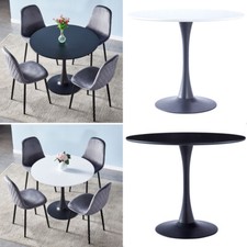 70/90cm Round Dining Table and Chairs Set Wooden/Glass Top Metal Pedestal Base