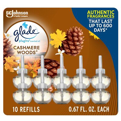 Glade PlugIns Scented Oil 10 Refills, Air Freshener, Cashmere Woods, 10 x 0.6...