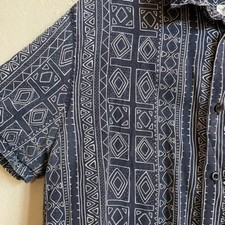 H&M Coachella Official Collection Men's L Blue Patterned Button Up Short Sleeve