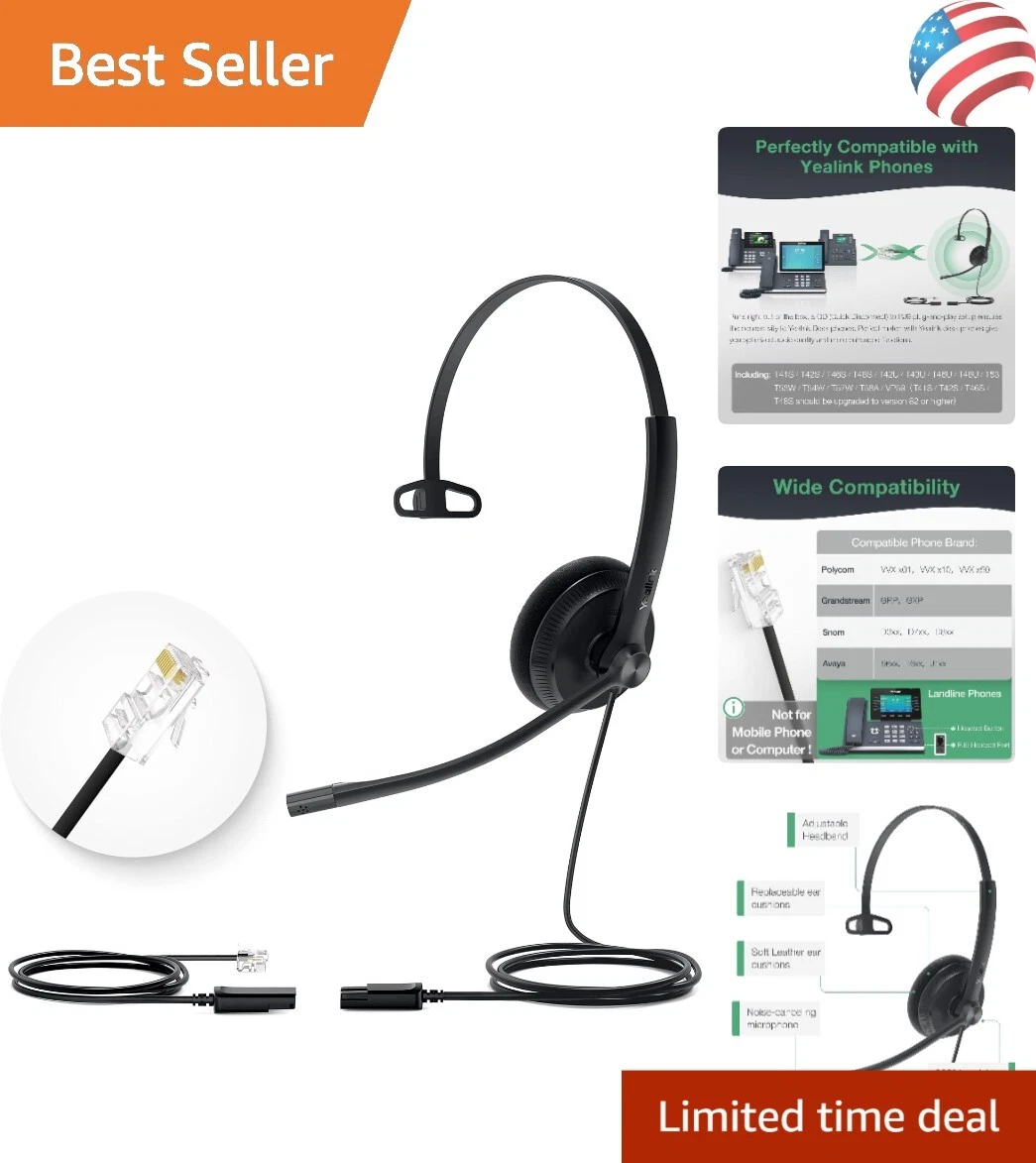 Phone Headsets Compatible with Poly Avaya Snom Grandstream