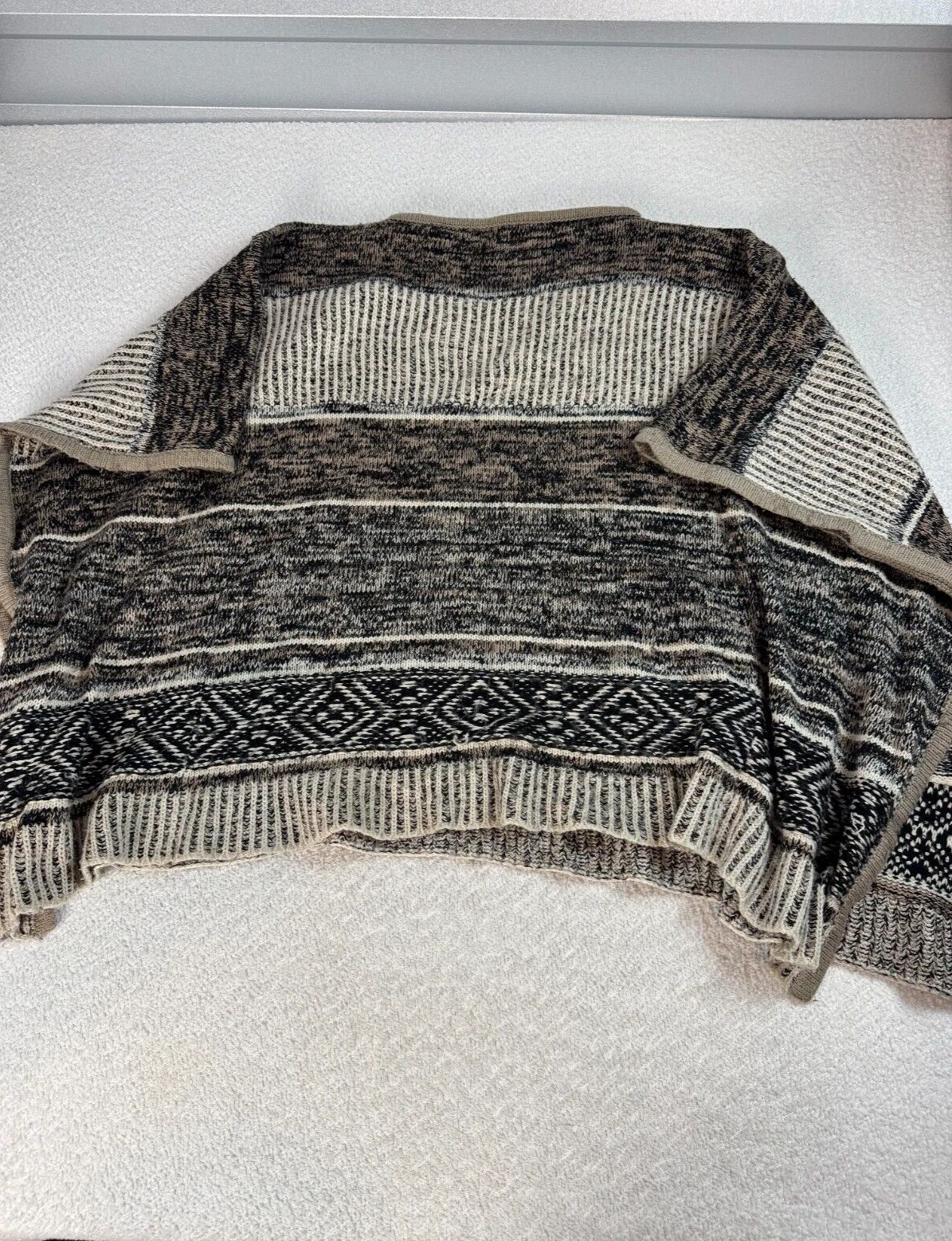 GAP Womens Poncho Wool Blend Relaxed Knit Arm Holes Sweater Gray Aztec OS