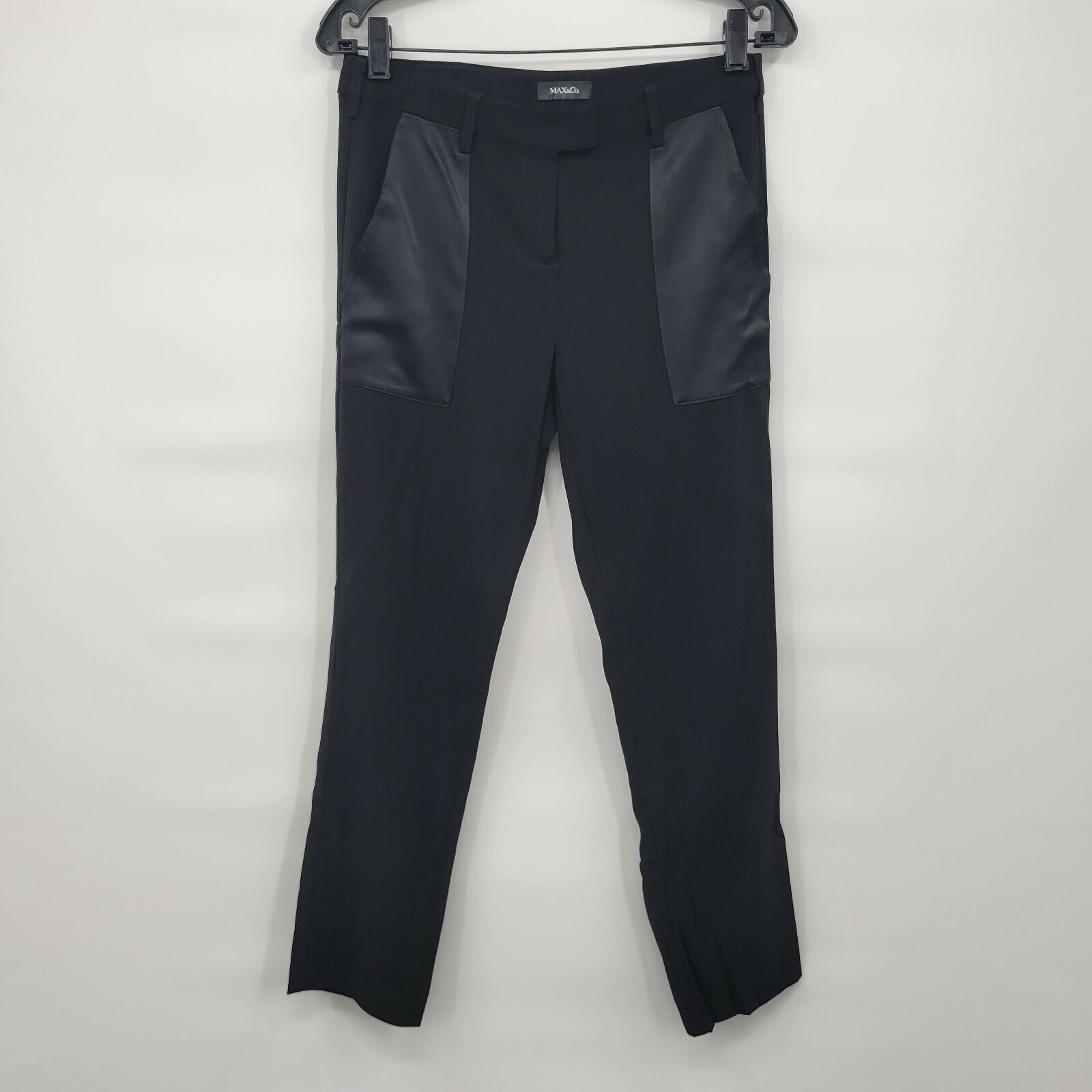 Max & Co Women Black Long Trousers Mid Rise Leath… - image 1