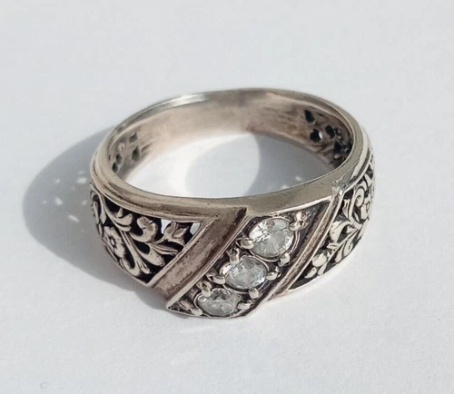 Vintage Beautiful Ring with White stones Silver 875 test Women Jewelry size 8