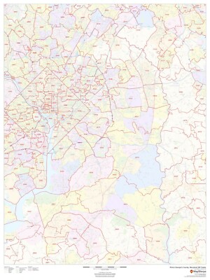 Prince George's County, Maryland ZIP Codes Laminated Wall Map (MSH) | eBay