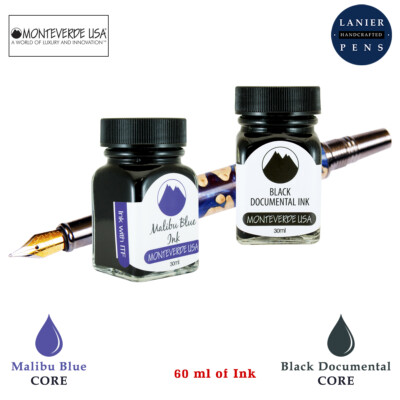Monteverde 60ml Core Ink Bottle (30ml Malibu Blue, 30ml Black Documental)