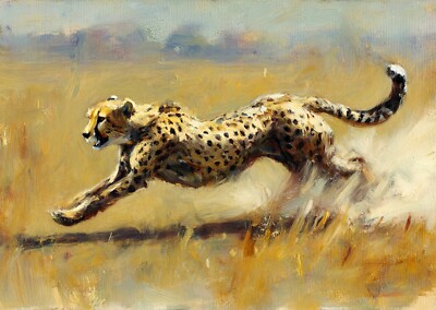 Gepard Kunst 5''x7'' Druck auf mattem Papier | Dynamische Wildtierkunst