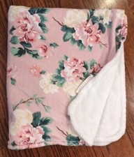 Pink Rose Blanket Baby White Minky Blankets  Beyond Lovey Blanket Plush Flowers