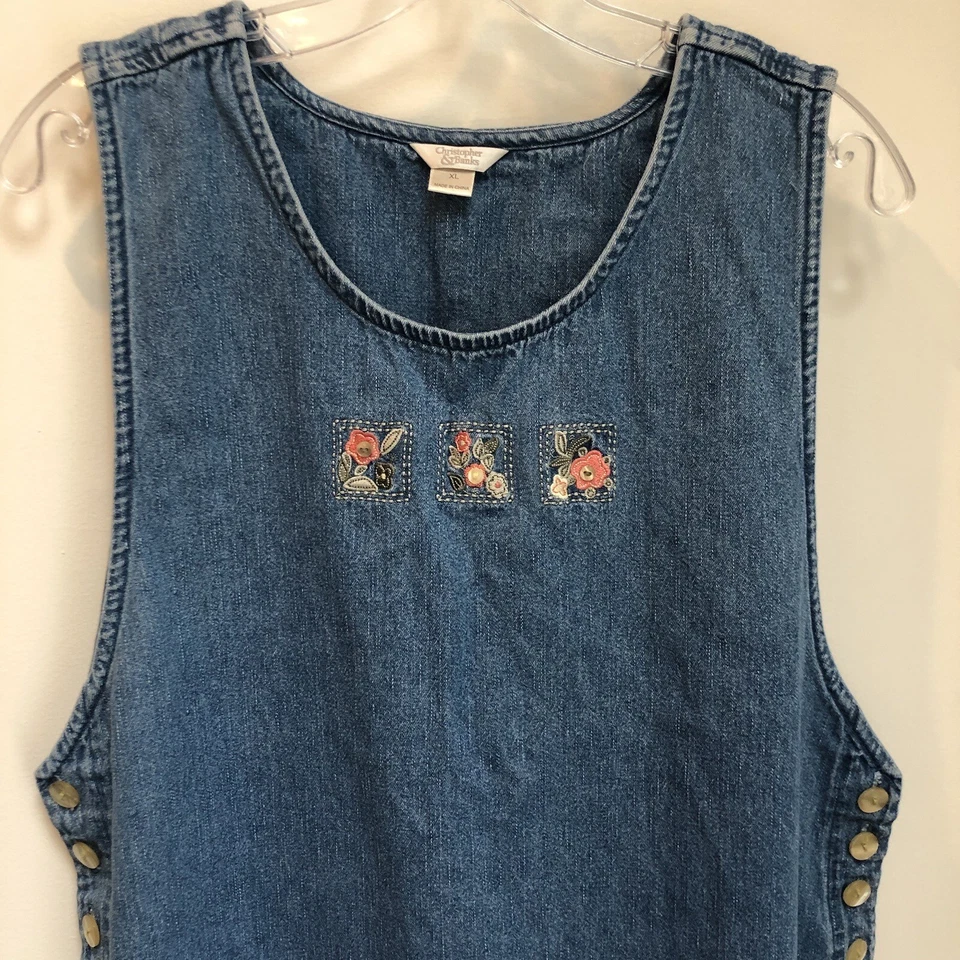 Vestido Jersey Christopher & Banks Denim Mono Profesor de Escuela Bordado Talla XL Foto 2 de 4
