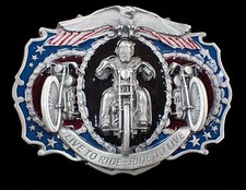 HUGE LIVE TO RIDE, RIDE TO LIVE BIKER BELT SISKIYOU HEAVY PEWTER  ENAMEL NEW 