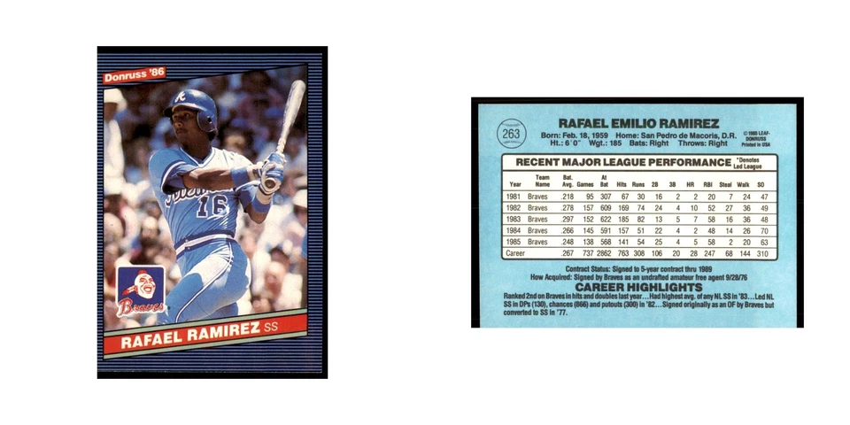 1986 Donruss Rafael Ramirez Braves #263 - Image 3 of 3