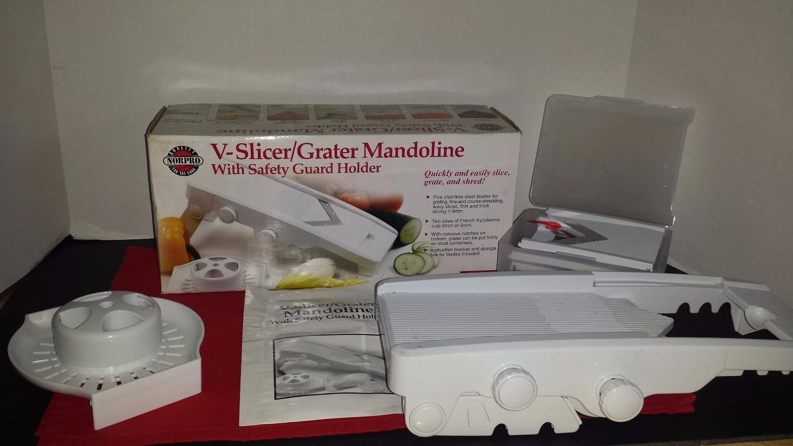 Norpro 308 V Slicer Mandoline Grater Stainless Blades With Safety Guard Holder