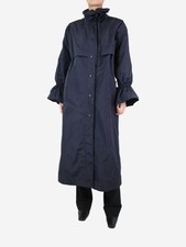 Max Mara Blue High-neck Long Raincoat - Size Uk 10