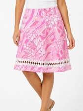 Lilly Pulitzer White Label Vintage Flamingo Print Crochet A-Line Skirt Size 10