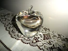 Steuben Art Glass Crystal Apple Paperweight 4.5" tall signed