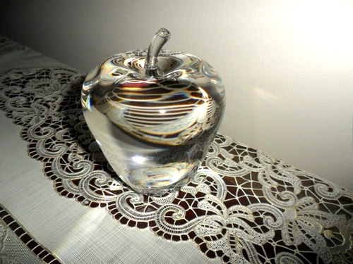 Steuben Art Glass Crystal Apple Paperweight 4.5" tall signed