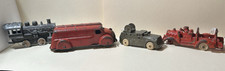 4 Rare Pressed Steel Red Delivery,Military,Fire Trucks Toy Lot - Wyandotte 1930s