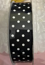 Kirkland Wired Ribbon . 1.5  x 50 Yds. Black With White Polka Dots